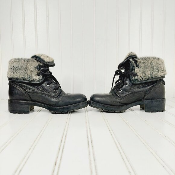 Clarks Black Polished Leather Fur Lined Boots H 704 - Picture 7 of 11